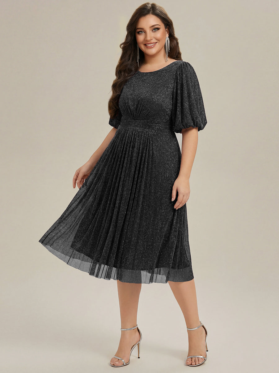 pretty MARIS|Plus Size Glitter Half Sleeve A-Line Wedding Guest Dress
