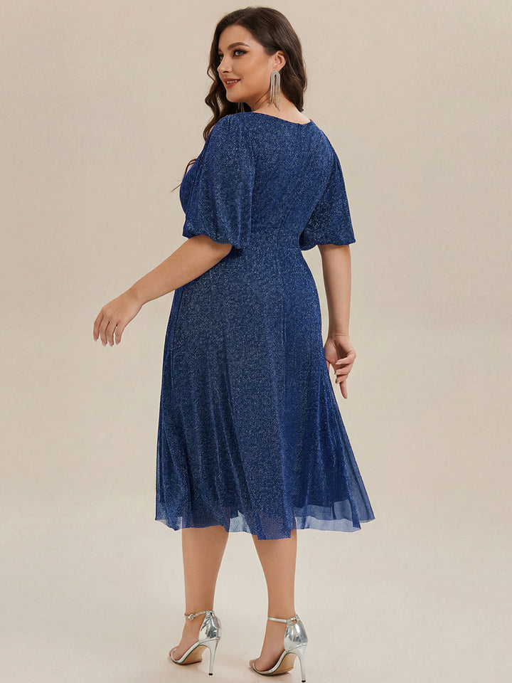 pretty MARIS|Plus Size Glitter Half Sleeve A-Line Wedding Guest Dress
