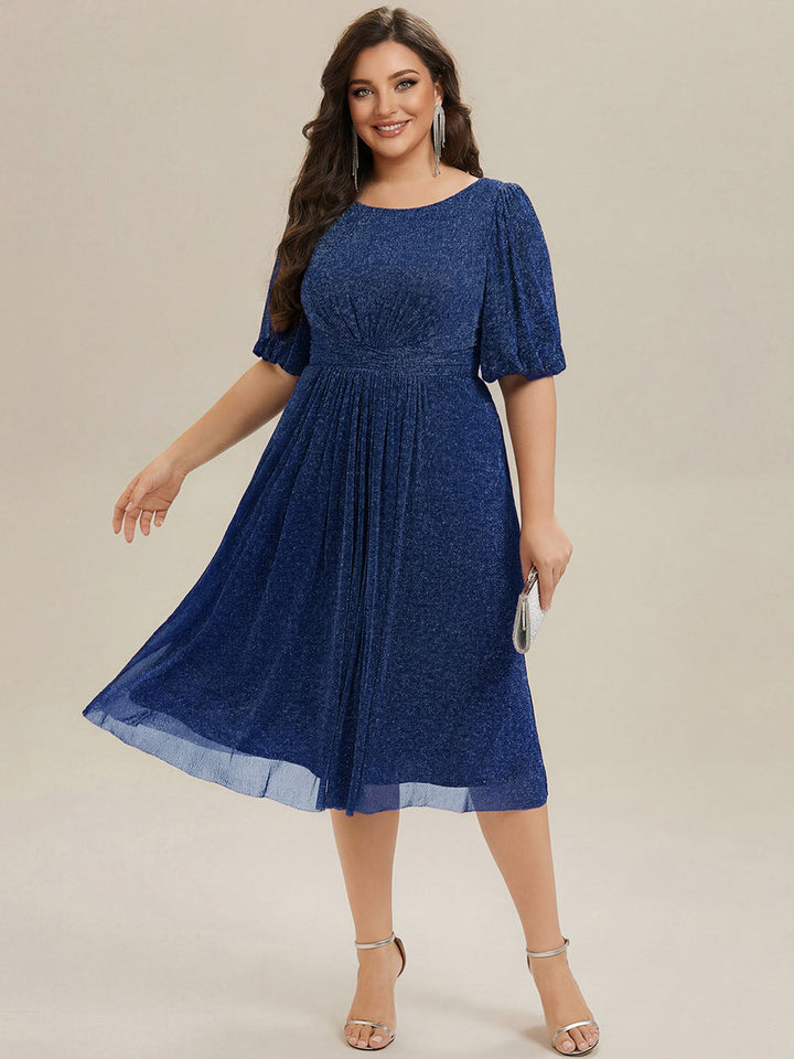 pretty MARIS|Plus Size Glitter Half Sleeve A-Line Wedding Guest Dress