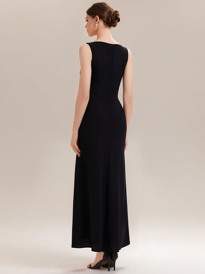 ever PEARL|Black Tie Stretch Colorblock Sleeveless Maxi Dress with High Slit