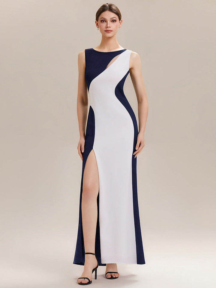 ever PEARL|Black Tie Stretch Colorblock Sleeveless Maxi Dress with High Slit