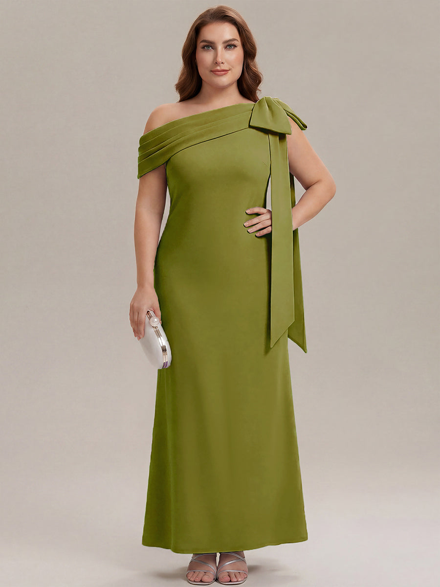 ever NOIR|Asymmetric Shoulder with Bow Knit Black Tie Formal Dress