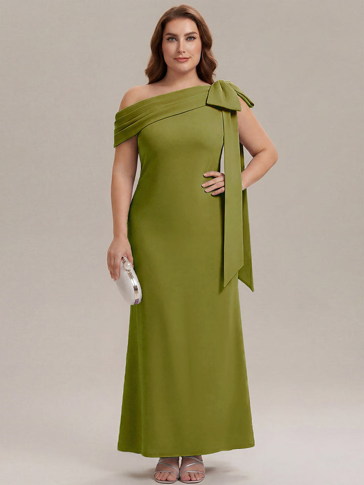 ever NOIR|Asymmetric Shoulder with Bow Knit Black Tie Formal Dress