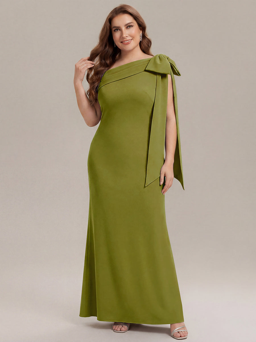 ever NOIR|Asymmetric Shoulder with Bow Knit Black Tie Formal Dress