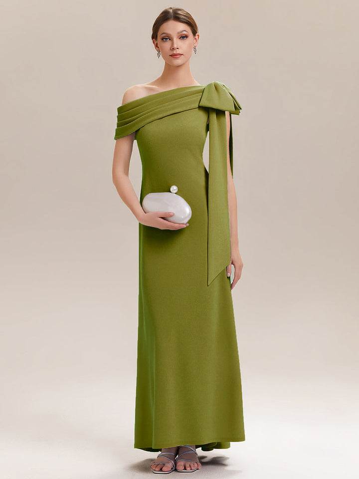 ever NOIR|Asymmetric Shoulder with Bow Knit Black Tie Formal Dress