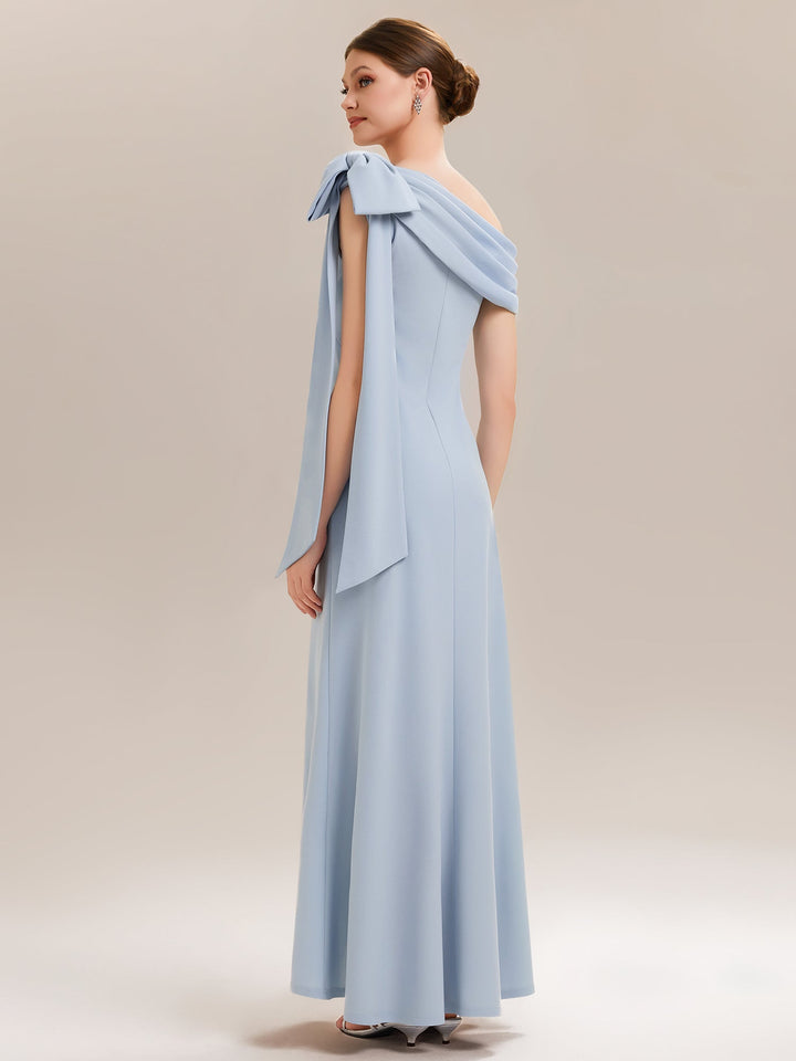 ever NOIR|Asymmetric Shoulder with Bow Knit Black Tie Formal Dress