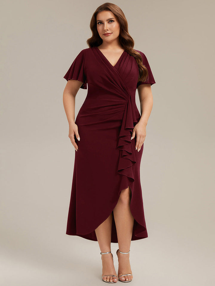 Plus Size Thigh-High Slit Knit Wedding Guest Dress
