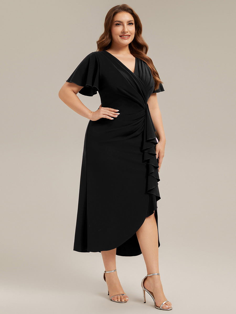 Plus Size Thigh-High Slit Knit Wedding Guest Dress