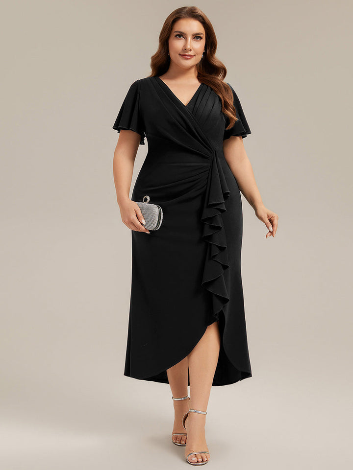 Plus Size Thigh-High Slit Knit Wedding Guest Dress