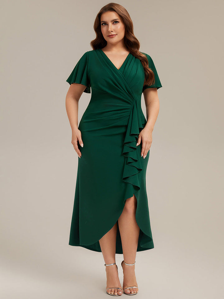 Plus Size Thigh-High Slit Knit Wedding Guest Dress