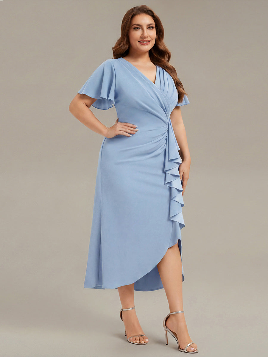 Plus Size Thigh-High Slit Knit Wedding Guest Dress