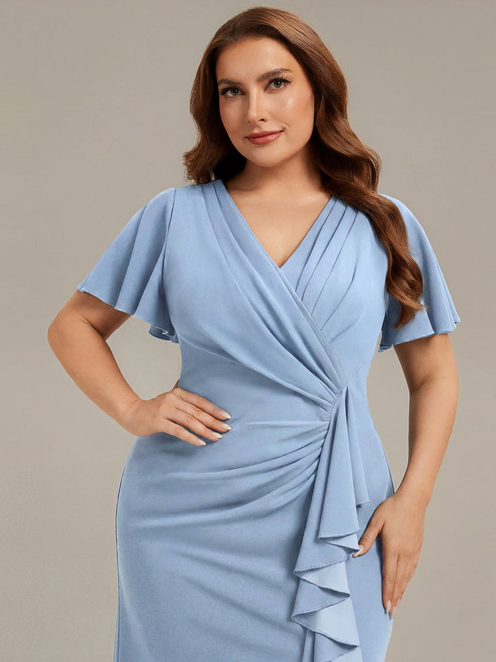 Plus Size Thigh-High Slit Knit Wedding Guest Dress