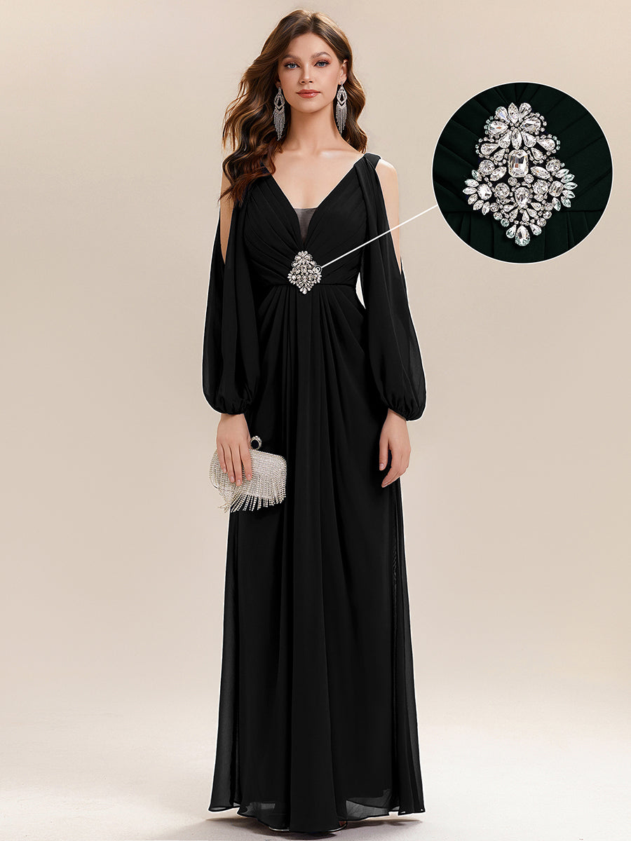ever MARINA|Rhinestone Embellished Chiffon Lantern Sleeve Wedding Guest Dress