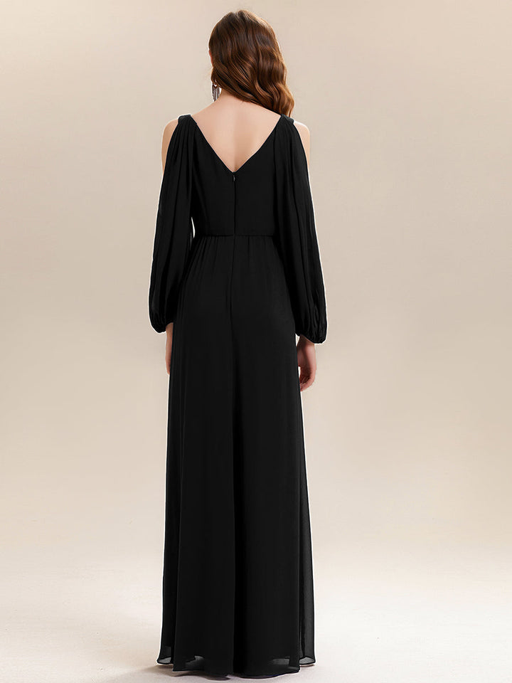 ever MARINA|Rhinestone Embellished Chiffon Lantern Sleeve Wedding Guest Dress