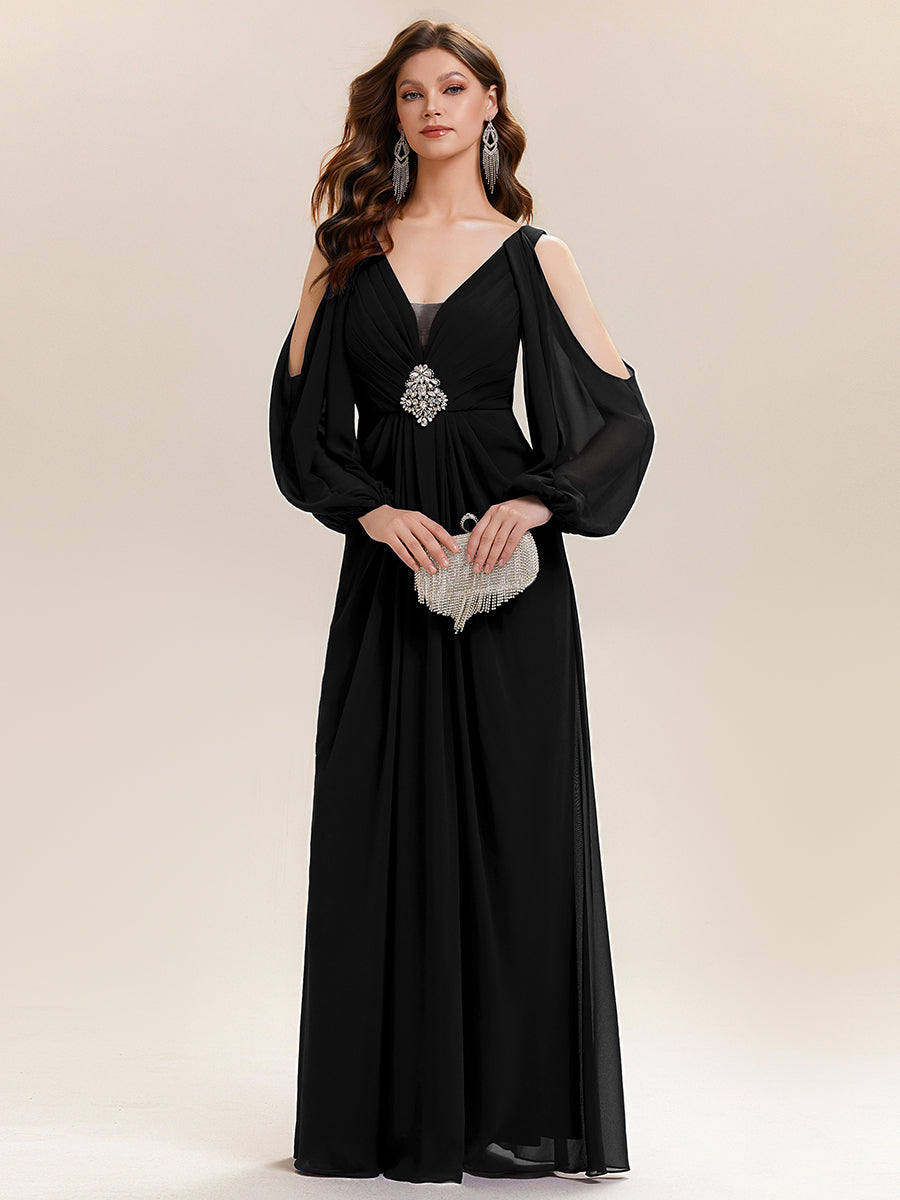 ever MARINA|Rhinestone Embellished Chiffon Lantern Sleeve Wedding Guest Dress