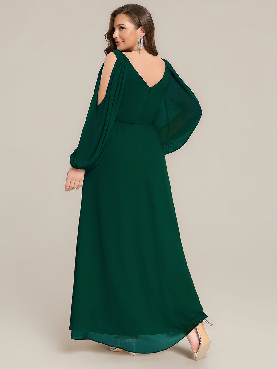 ever MARINA|Rhinestone Embellished Chiffon Lantern Sleeve Wedding Guest Dress