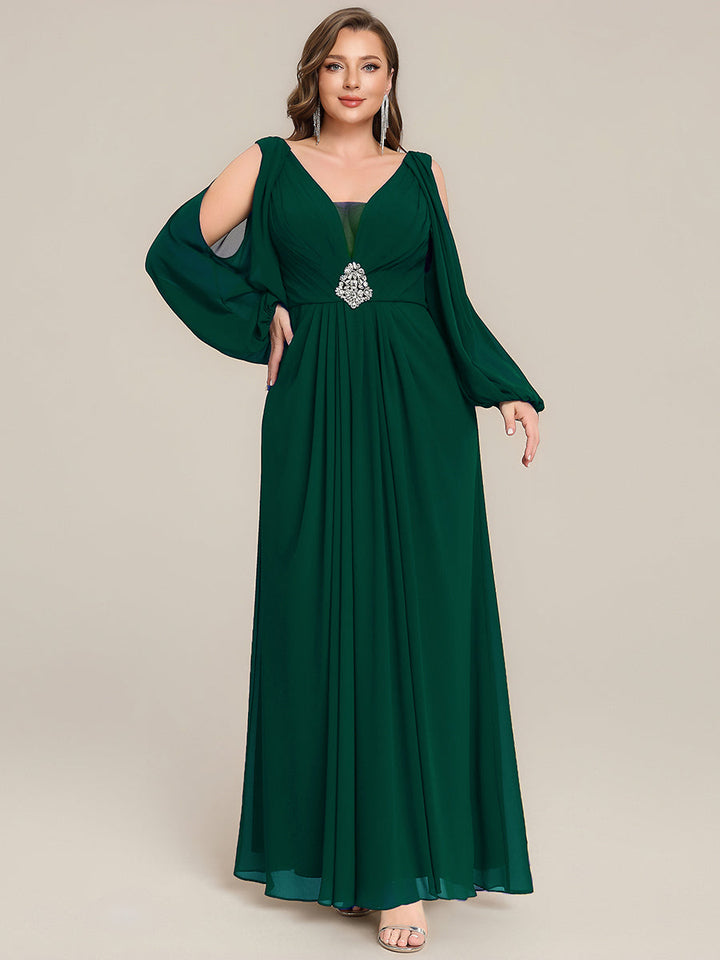 ever MARINA|Rhinestone Embellished Chiffon Lantern Sleeve Wedding Guest Dress