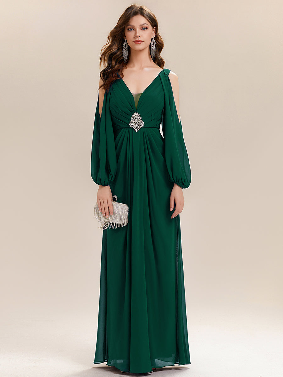 ever MARINA|Rhinestone Embellished Chiffon Lantern Sleeve Wedding Guest Dress