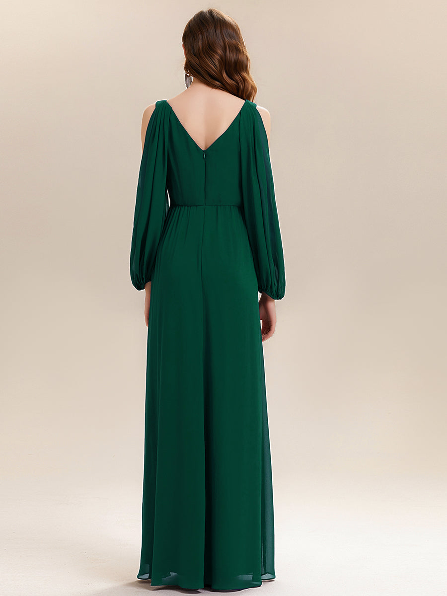 ever MARINA|Rhinestone Embellished Chiffon Lantern Sleeve Wedding Guest Dress