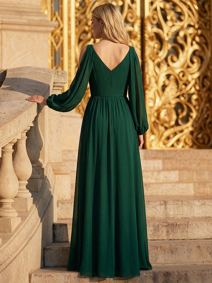 ever MARINA|Rhinestone Embellished Chiffon Lantern Sleeve Wedding Guest Dress