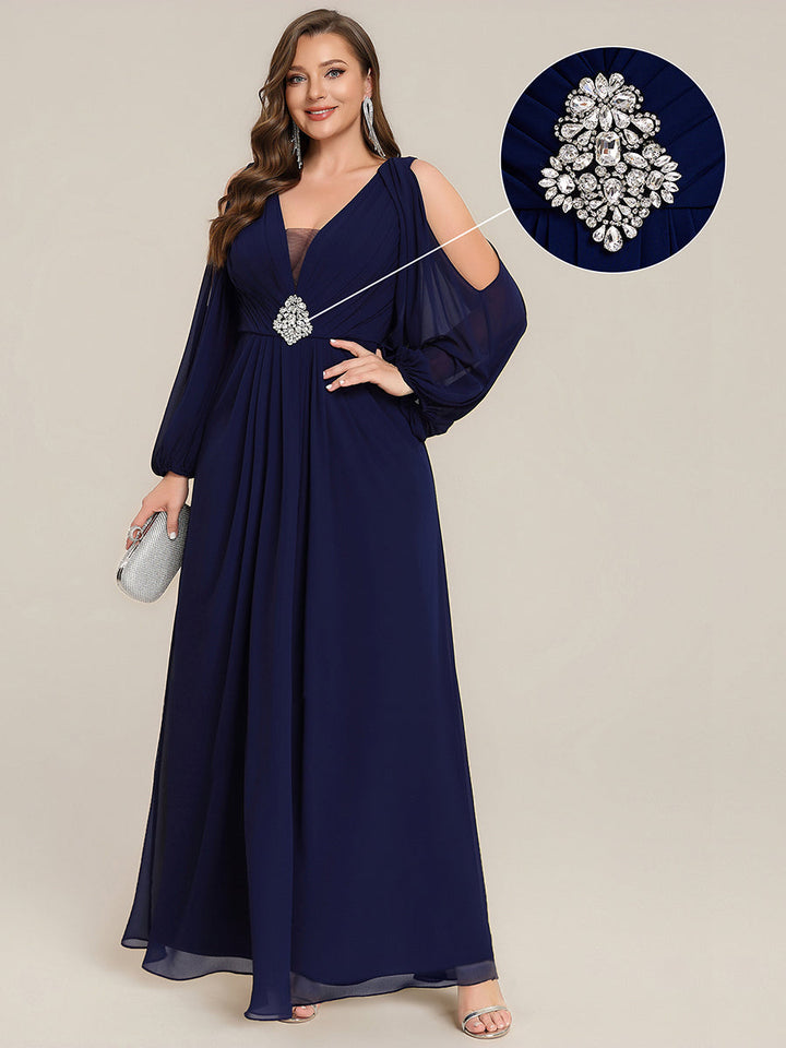 ever MARINA|Rhinestone Embellished Chiffon Lantern Sleeve Wedding Guest Dress