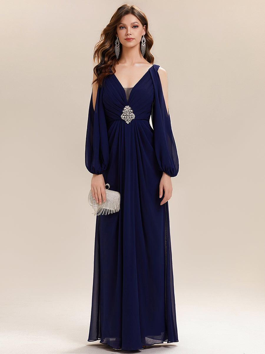 ever MARINA|Rhinestone Embellished Chiffon Lantern Sleeve Wedding Guest Dress