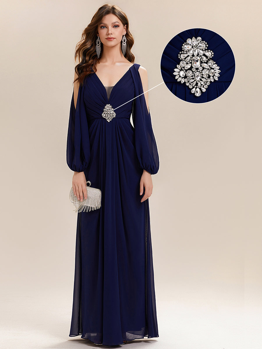 ever MARINA|Rhinestone Embellished Chiffon Lantern Sleeve Wedding Guest Dress