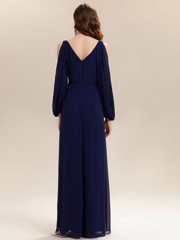 ever MARINA|Rhinestone Embellished Chiffon Lantern Sleeve Wedding Guest Dress