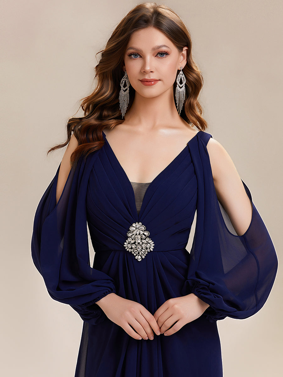 ever MARINA|Rhinestone Embellished Chiffon Lantern Sleeve Wedding Guest Dress