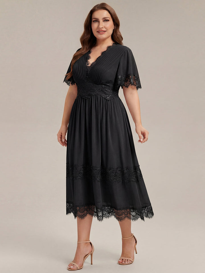 Cut-Out Detail Chiffon Ruffle Sleeve Wedding Guest Dress