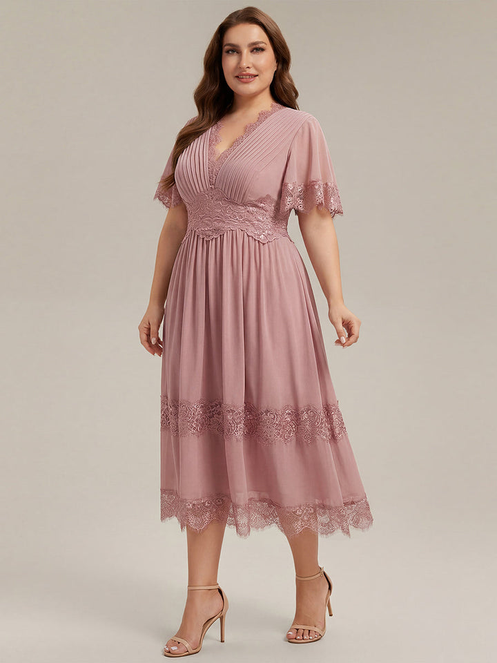 Plus Size Cut-Out Detail Chiffon Wedding Guest Dress