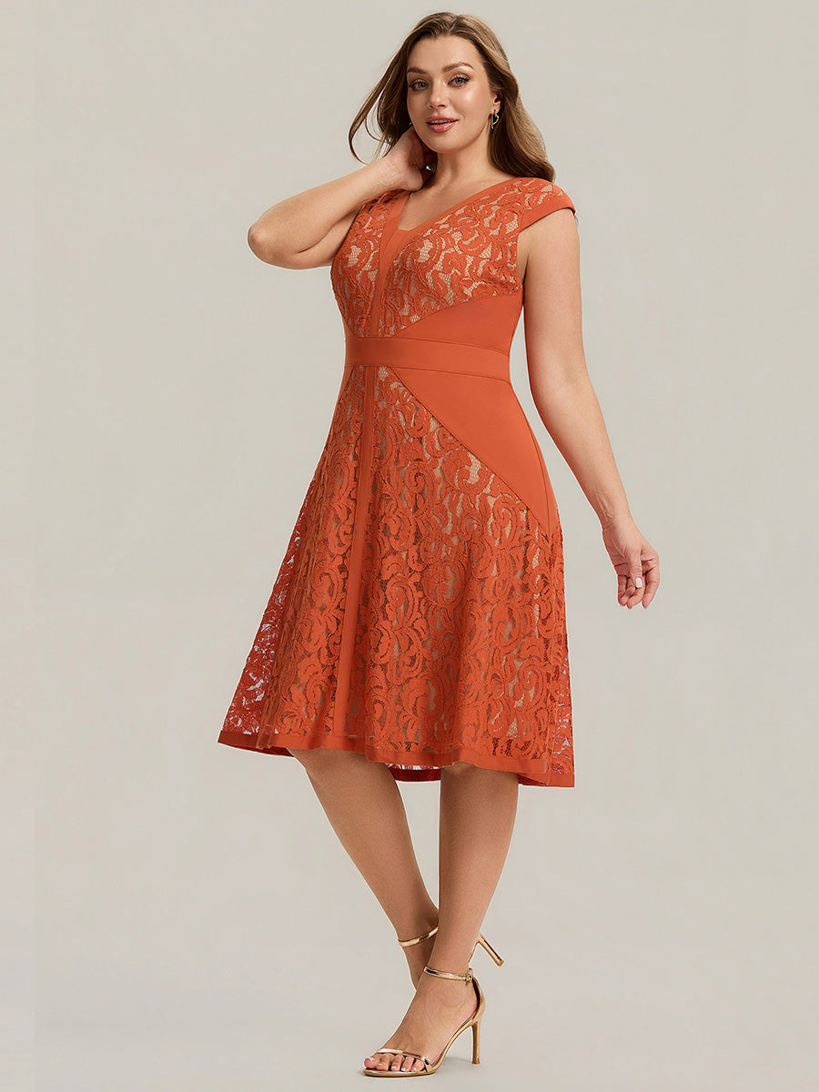 pretty TOVE|Plus Size See-through Lace Sleeveless High Stretch Wedding Guest Dress