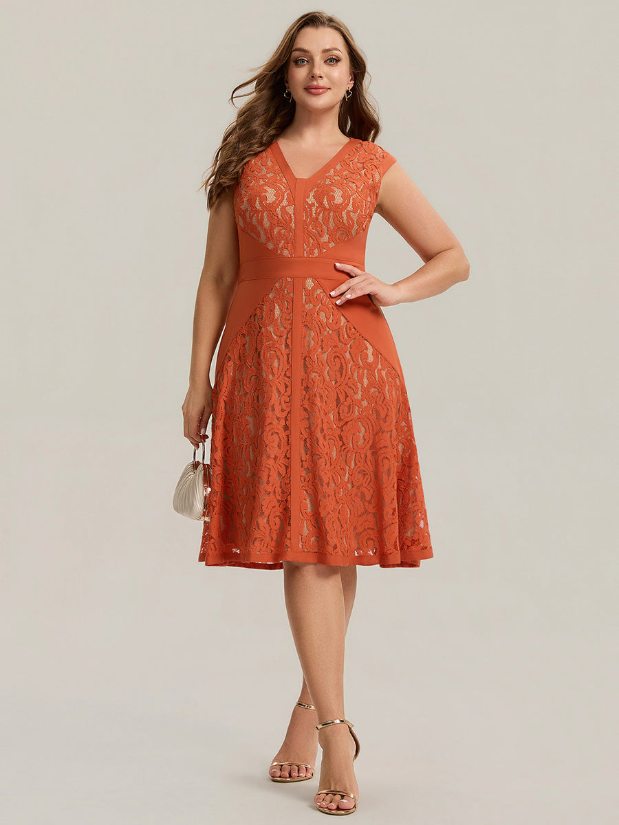 pretty TOVE|Plus Size See-through Lace Sleeveless High Stretch Wedding Guest Dress