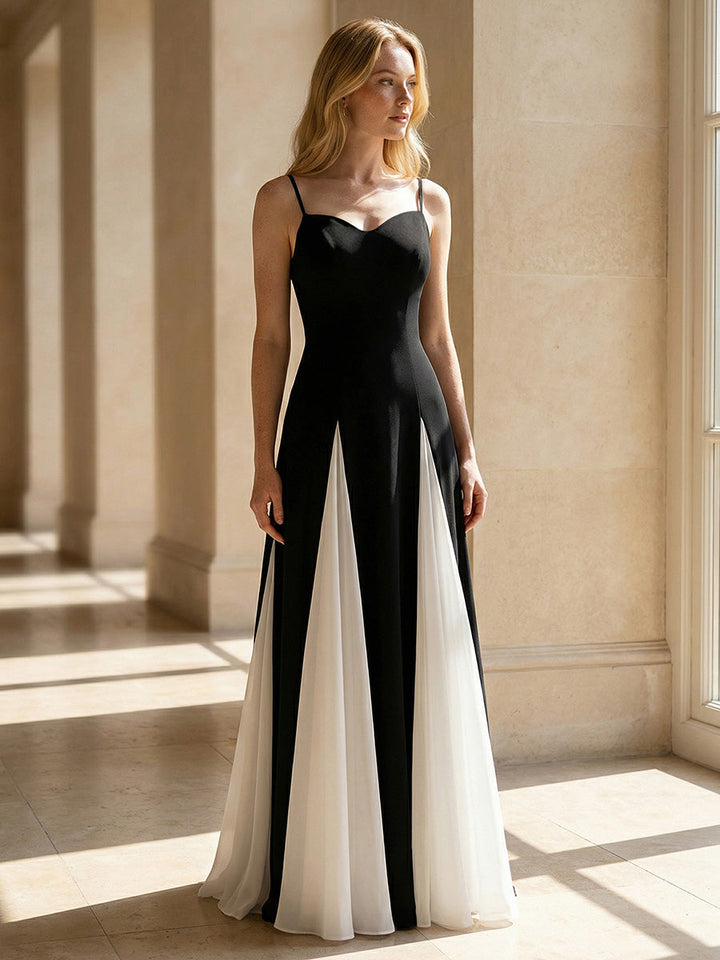 ever IVOIRE|Stretch Bodice Spaghetti Strap Maxi Dress for Black Tie Formal Dress
