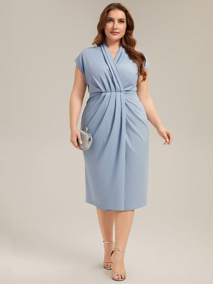 Plus Size Deep V-Neck Knit Wedding Guest Dress