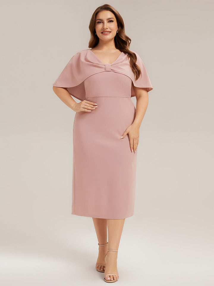 Knit Shawl Sleeve Sheath Wedding Guest Dress