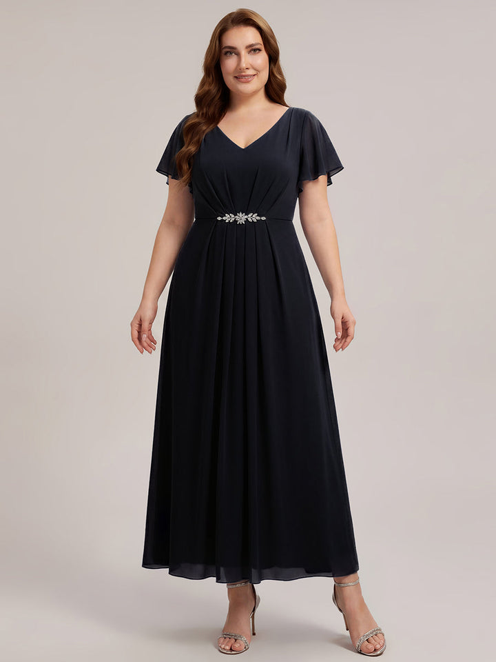 Plus Size Rhinestone Embellished Chiffon Wedding Guest Dress