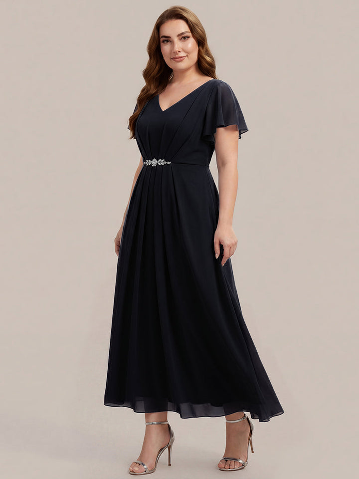 Plus Size Rhinestone Embellished Chiffon Wedding Guest Dress