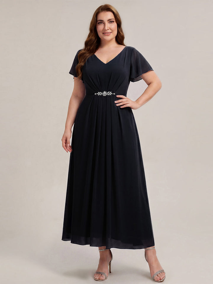 Plus Size Rhinestone Embellished Chiffon Wedding Guest Dress