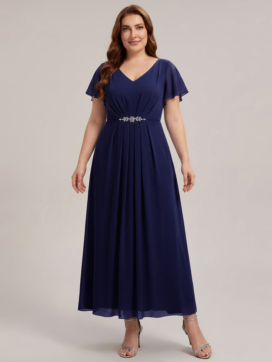 Rhinestone Embellished Chiffon Ruffle Sleeve Wedding Guest Dress
