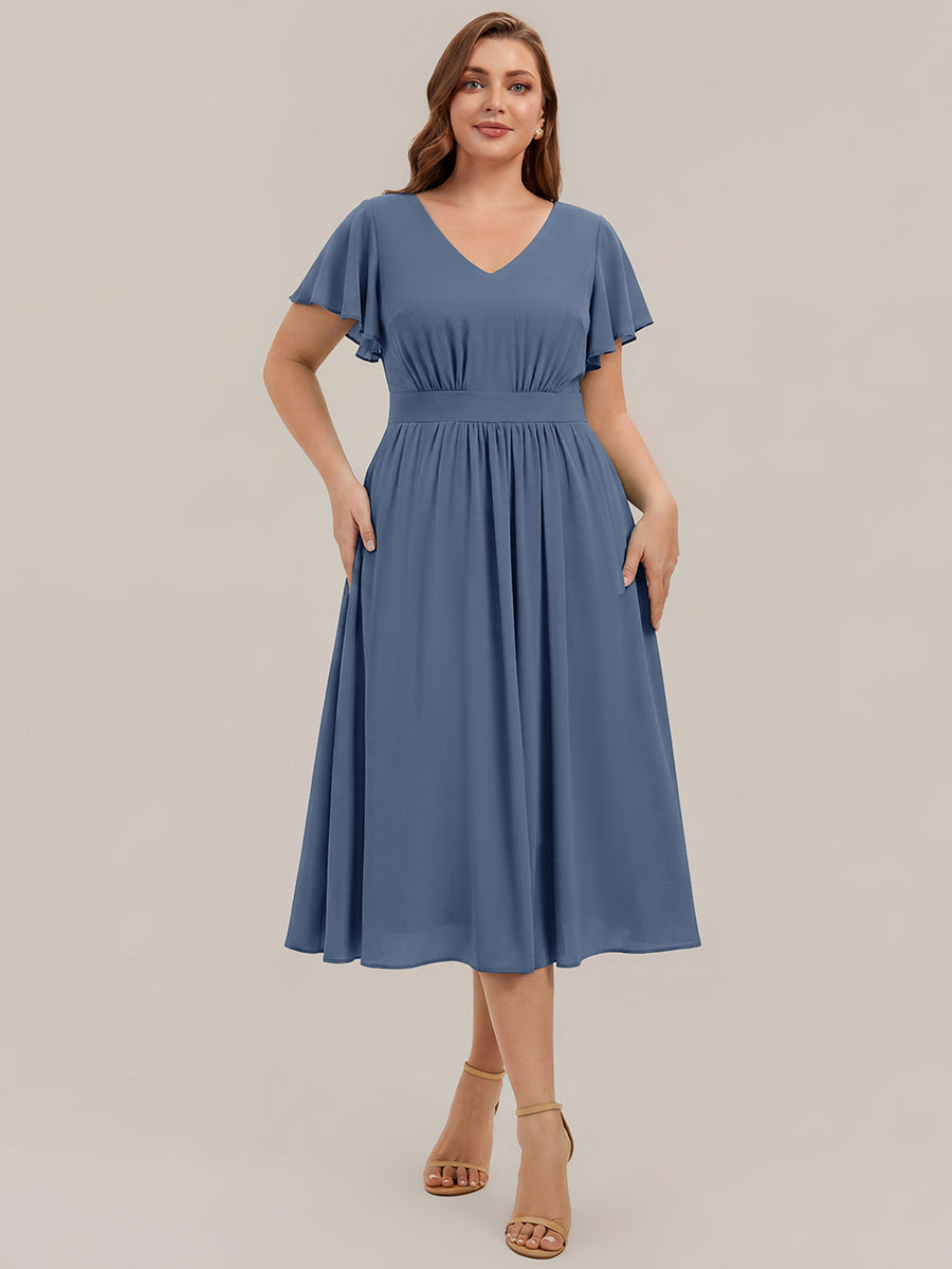 Plus Size Chiffon Ruffle Sleeve Wedding Guest Dress