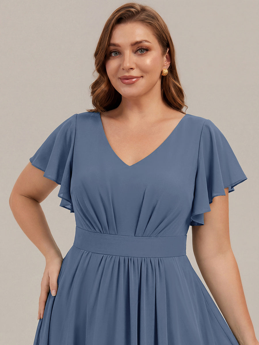 Plus Size Chiffon Ruffle Sleeve Wedding Guest Dress