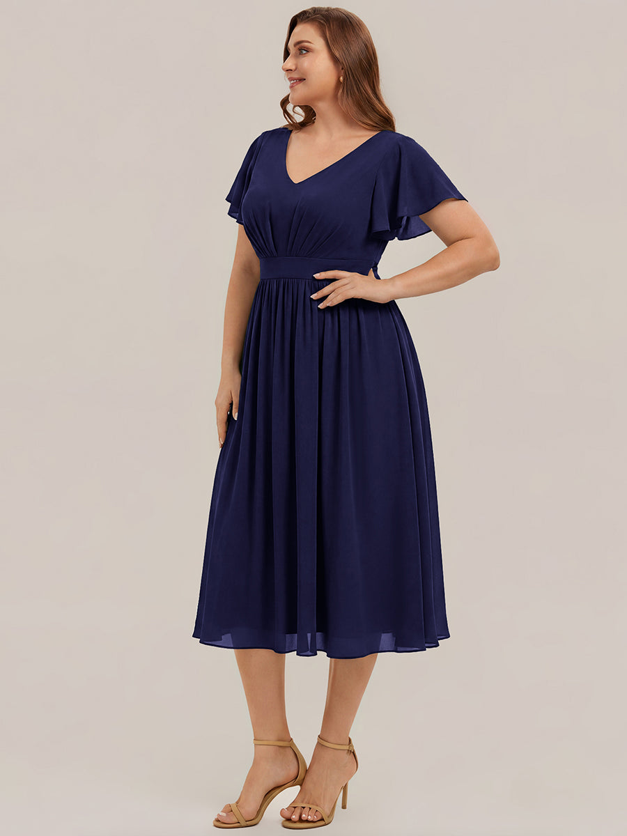 Plus Size Chiffon Ruffle Sleeve Wedding Guest Dress