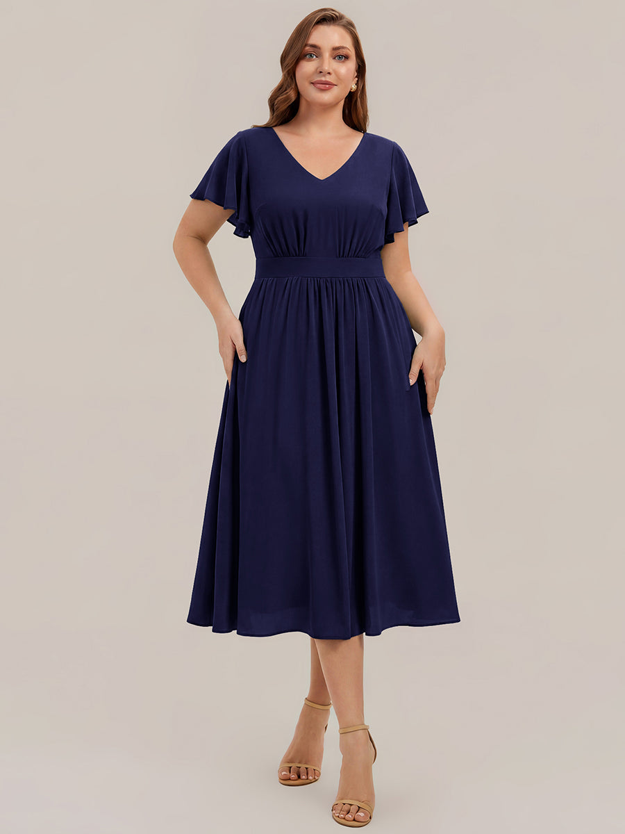 Plus Size Chiffon Ruffle Sleeve Wedding Guest Dress