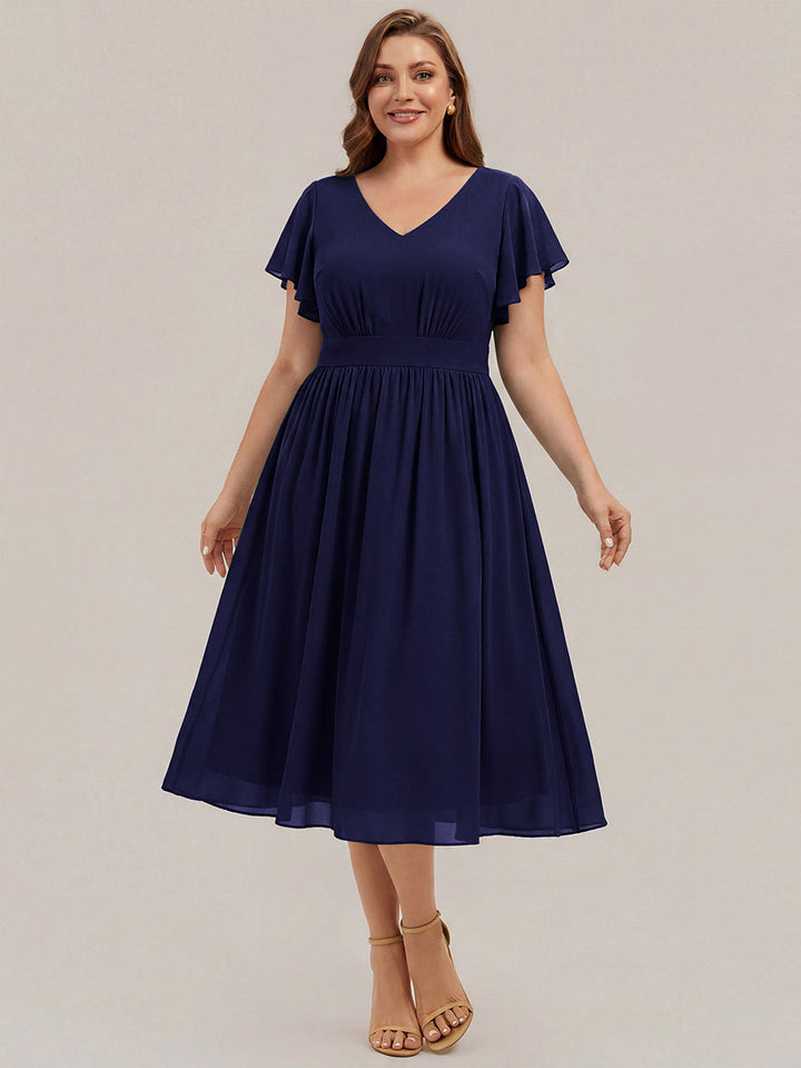 Plus Size Chiffon Ruffle Sleeve Wedding Guest Dress