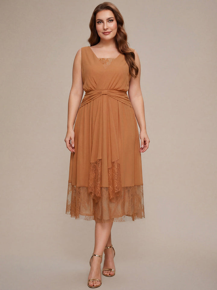 Chiffon Ribbon Sleeveless A-Line Wedding Guest Dress