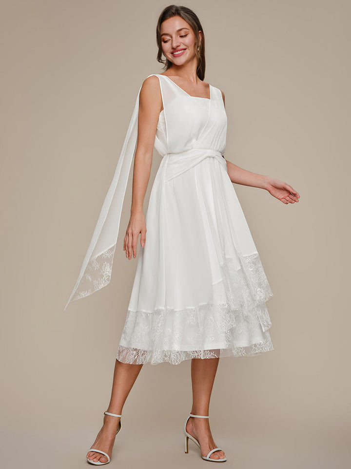 Chiffon Ribbon Sleeveless A-Line Wedding Guest Dress