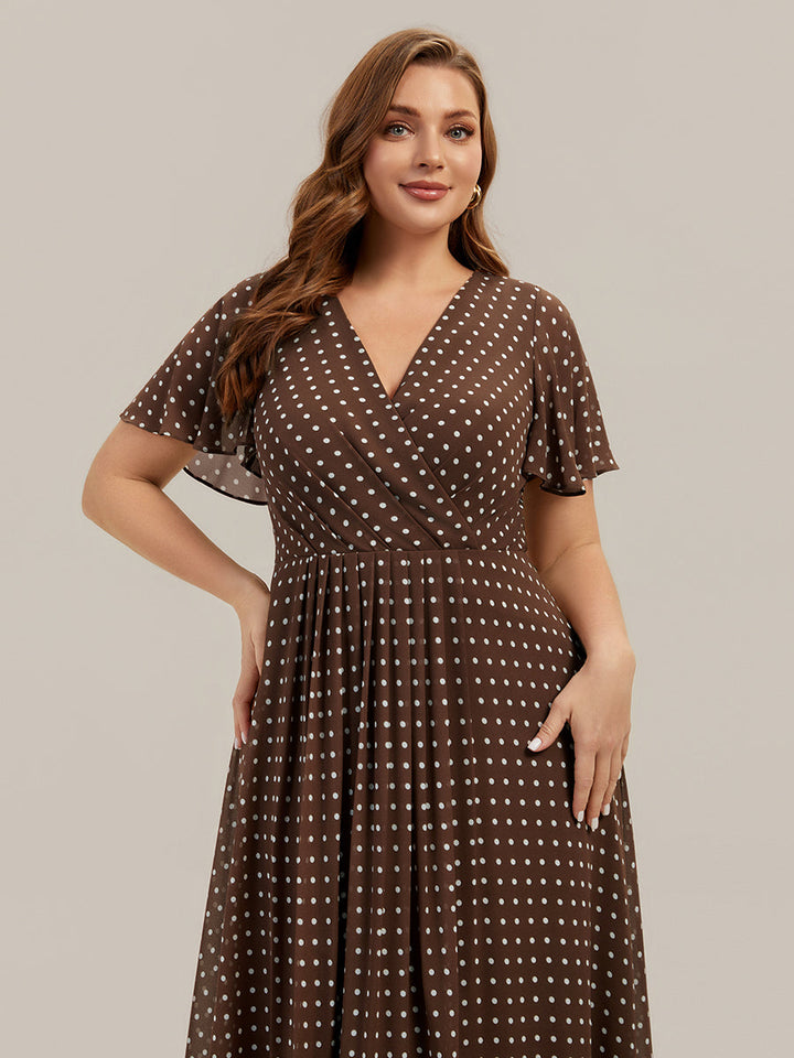 Printed Chiffon Ruffle Sleeve Wedding Guest Dress