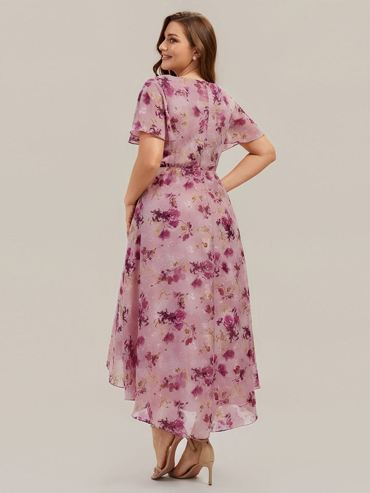 Plus Size Printed Chiffon Wedding Guest Dress