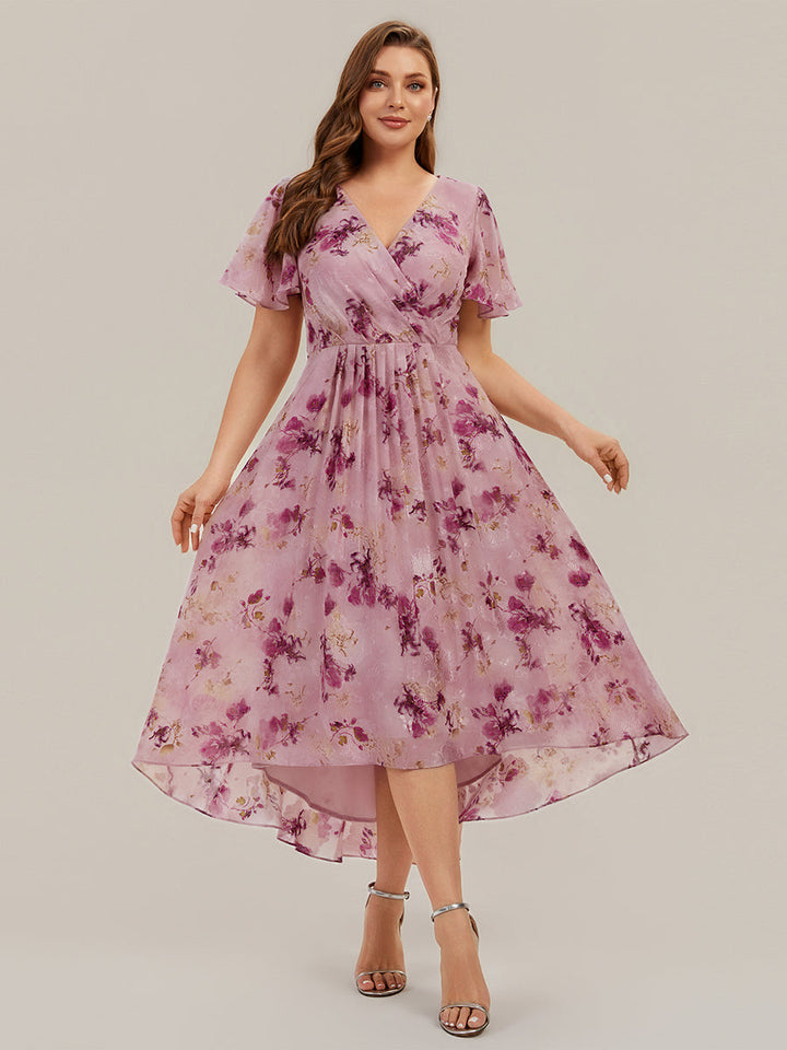 Plus Size Printed Chiffon Wedding Guest Dress